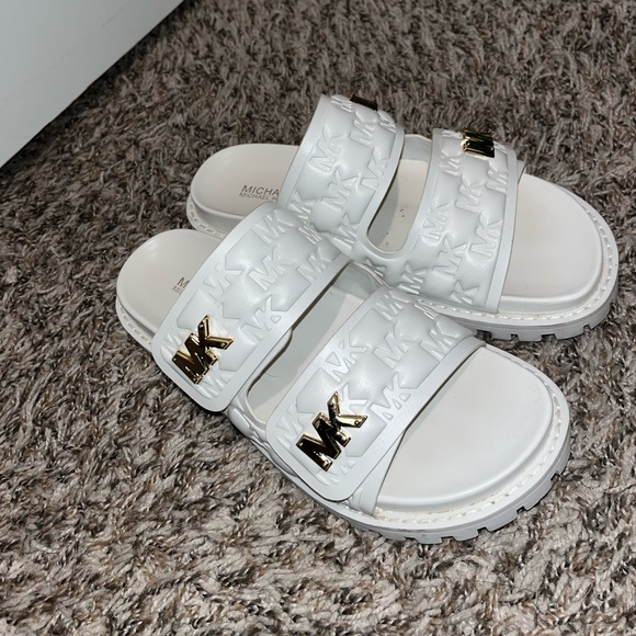 Leather Slides Mk Slides White Michael Kors Gilmore Gold